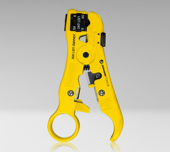 Universal Cable Stripping Tool with Cable Stop for COAX, Network, and Telephone Cables(RG59 and RG6)