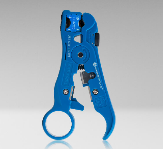 Universal Cable Stripping Tool with Cable Stop for COAX, Network, and Telephone Cables(RG59, RG6, RG7, RG11 with Cable Stop)