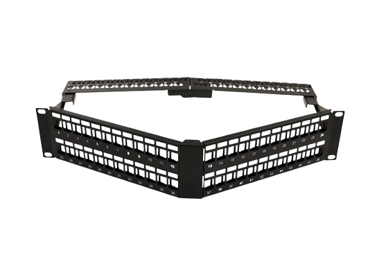 Blank Patch Panel, V-Type with Cable Manager, 48 Port, Angled with Support Bar Black (043-384/A/48)