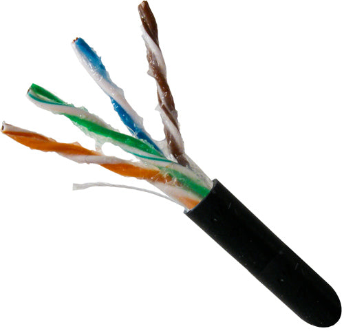 CAT6 CMXF, Direct Burial, Gel Flooded Core, LLDPE Jacket, 23AWG, Solid-Bare-Copper, Black, 1000ft Wooden Spool