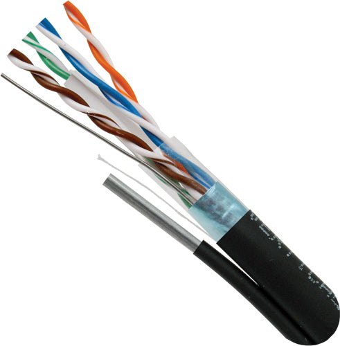 CAT6, Outdoor Rated Cable with Messenger, LLDPE Jacket, F/UTP (Overall Shielded), 23AWG, Solid-Bare Copper, 1000ft, Spool, Black