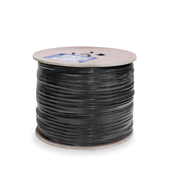 RG59 Siamese, 1000Ft, Bare Copper Coaxial Cable with 95% Copper Clad Aluminum Braid, 18/2 Bare Copper power cable. Black, Wooden Spool