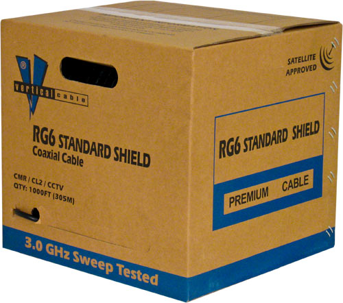 RG6 Standard Shield, 18AWG Bare Copper Conductor, Aluminum Foil Shield, CMR, 1000ft, Black, Reel In Box