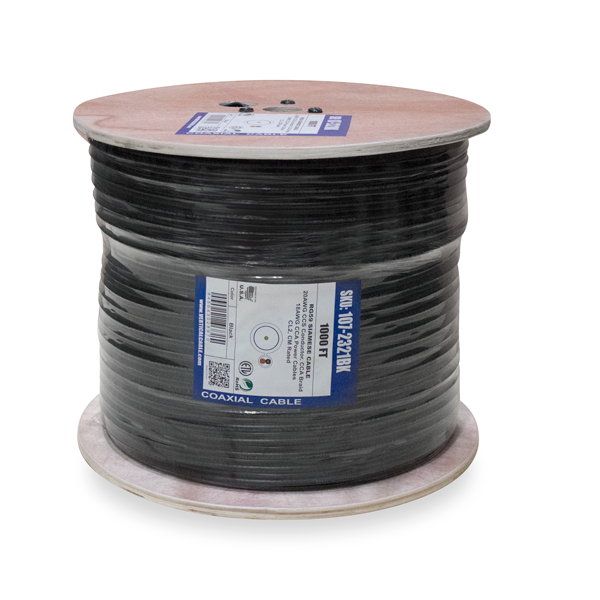 R G59 Siamese + 18AWG Power Cables, CCS Conductor, Shield: 85% CCA Braid, 20AWG, 1000ft, Spool, Black