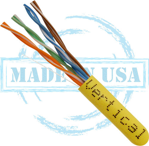 CAT6, Plenum, MADE IN USA, 23AWG, UTP, 4 Pair, Solid Bare Copper, 550MHz, 1000ft Pull Box, Yellow Part of ETL-Verified Solution