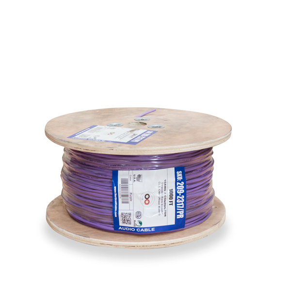 Audio Cable,  PVC Jacket, 16AWG, 2 Conductor, Stranded (65 Strand), 1000ft, Spool, Purple