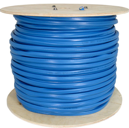 Bundled, Category-5E Dual, Siamese Style, 24AWG, UTP, 8C Solid Bare Copper, CMR Rated, PVC Jacket, 1000ft, Wooden Spool, Blue