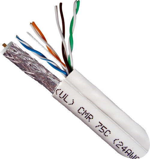 Bundled Cable, 1 x RG6U (CCS) Quad Shield with 1 x CAT5E, 350Mhz, 24AWG, UTP, Solid, PVC Jacket, 500ft Spool, White