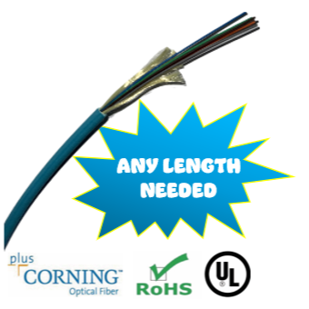 12 Strand Indoor OM3 Multimode Corning Glass Non-Armored Fiber Cable, Plenum or Riser