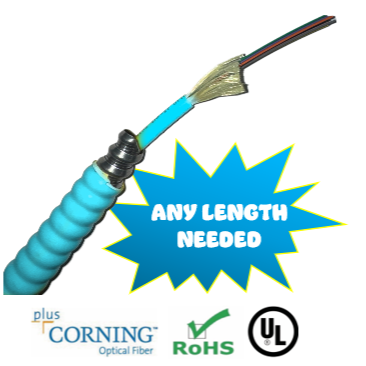 12 Strand Indoor OM3 Multimode Corning Glass AIA Armored Fiber Cable, Plenum