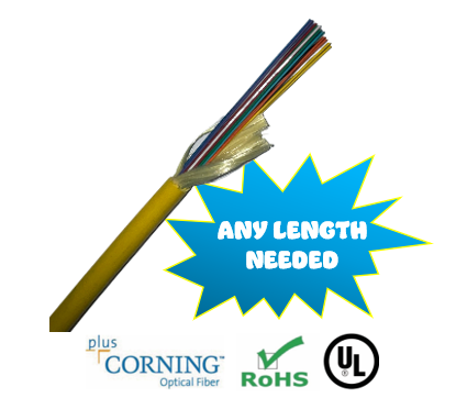 6 Strand Indoor Singlemode Corning Glass Non-Armored Fiber Cable, Plenum or Riser