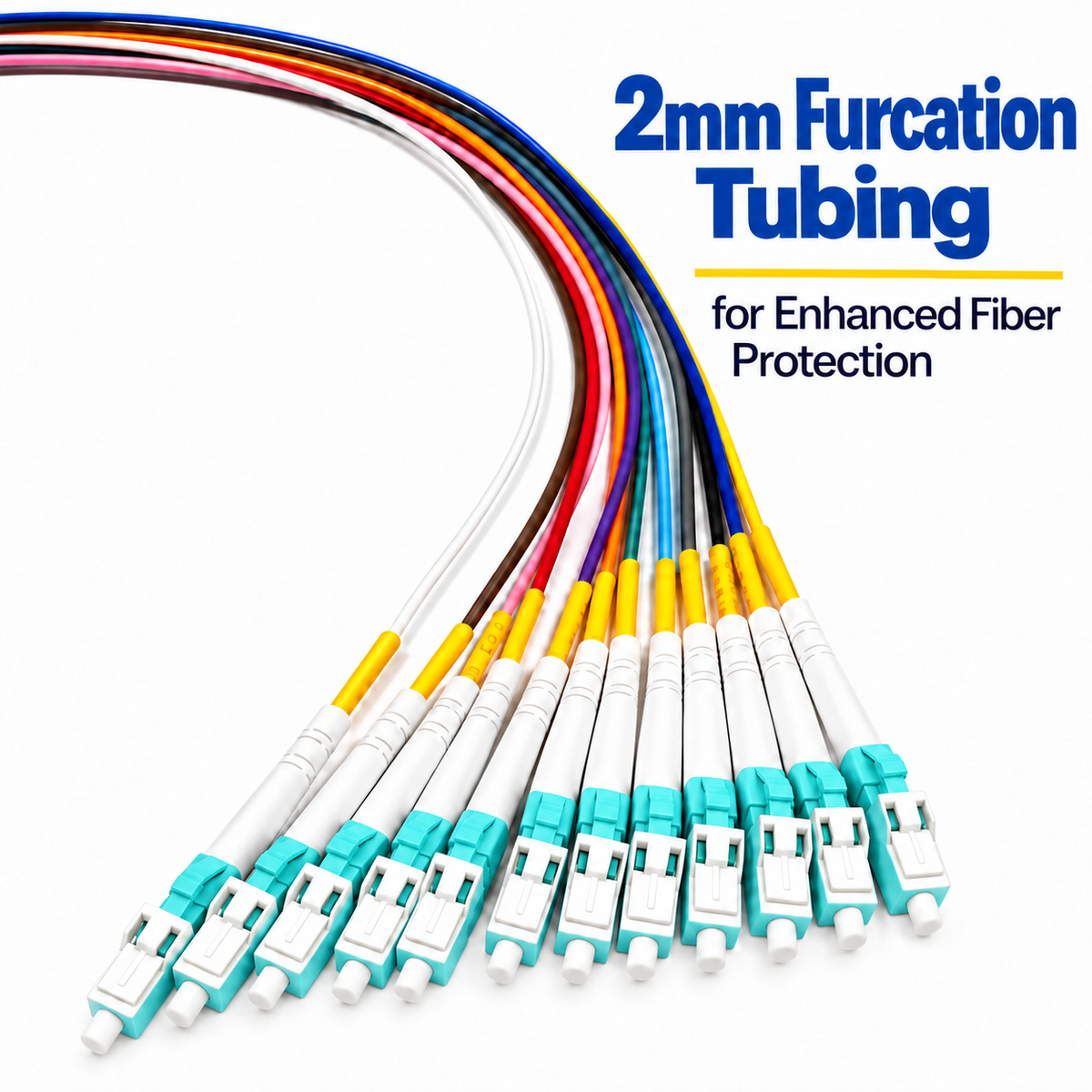2 mm furcation tubing protecting color-coded fiber leads and connectors