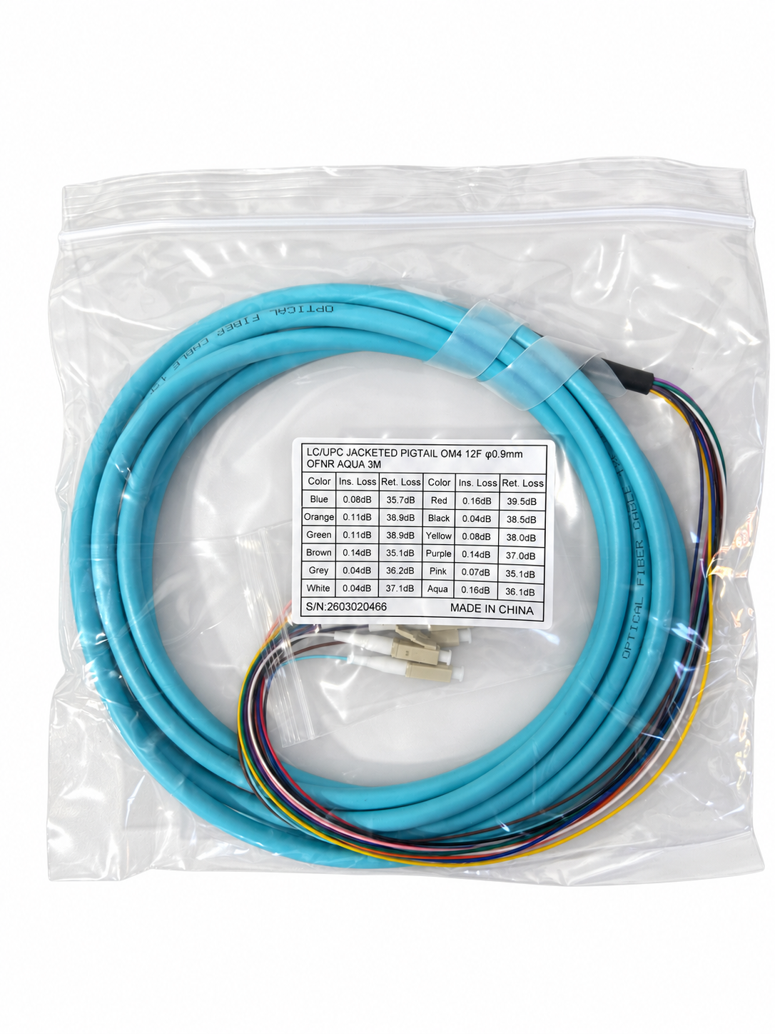 LC 50/125 OM4 Multimode Tight Buffered Pigtails with Distribution, 3 Meter