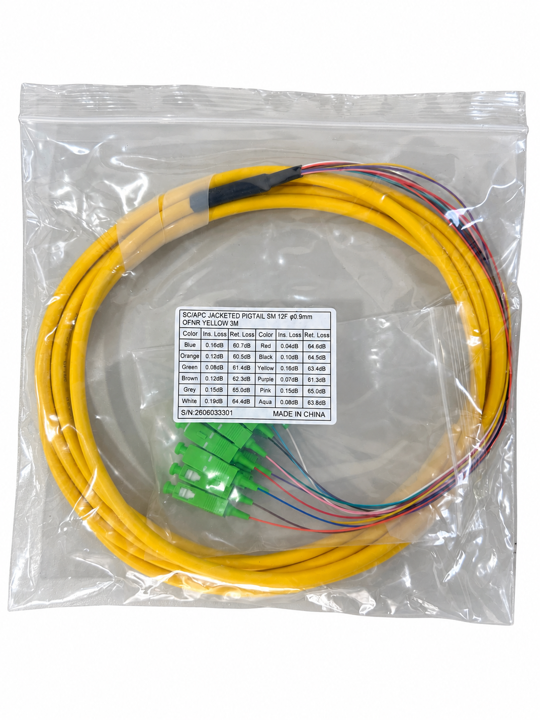 SCAPC Singlemode Tight Buffered Pigtails with Distribution Jacket, 3 Meter