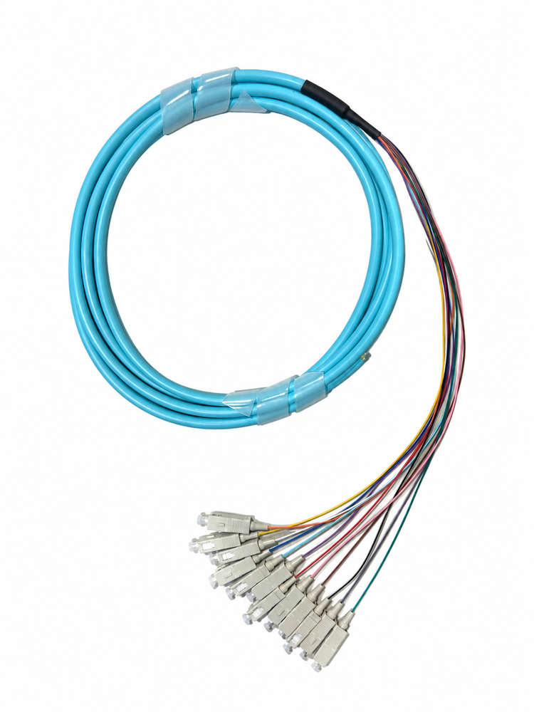 SC 50/125 OM4 Multimode Tight Buffered Pigtails with Distribution, 3 Meter