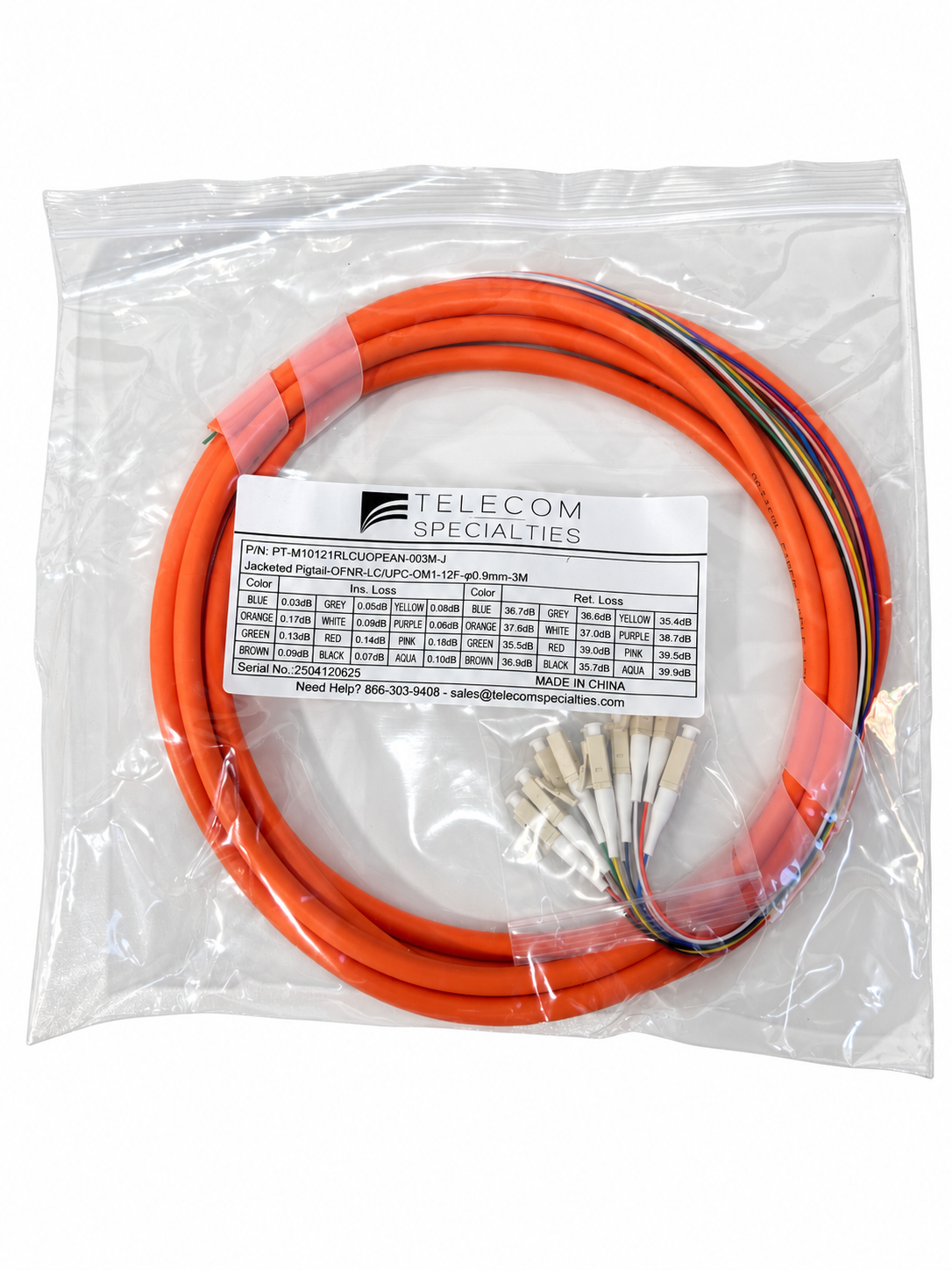 LC 62.5/125 OM1 Multimode Tight Buffered Pigtails with Distribution Jacket, 3 Meter