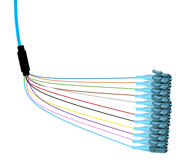 LC 50/125 OM3 Multimode Tight Buffered Pigtails with Distribution, 3 Meter