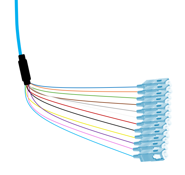 SC 50/125 OM3 Multimode Tight Buffered Pigtails with Distribution, 3 Meter