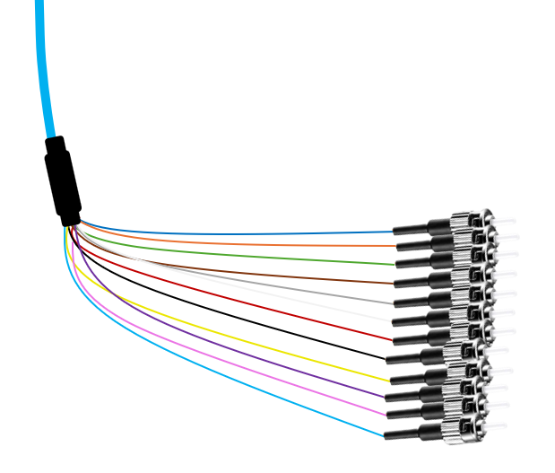 ST 50/125 OM3 Multimode Tight Buffered Pigtails with Distribution, 3 Meter