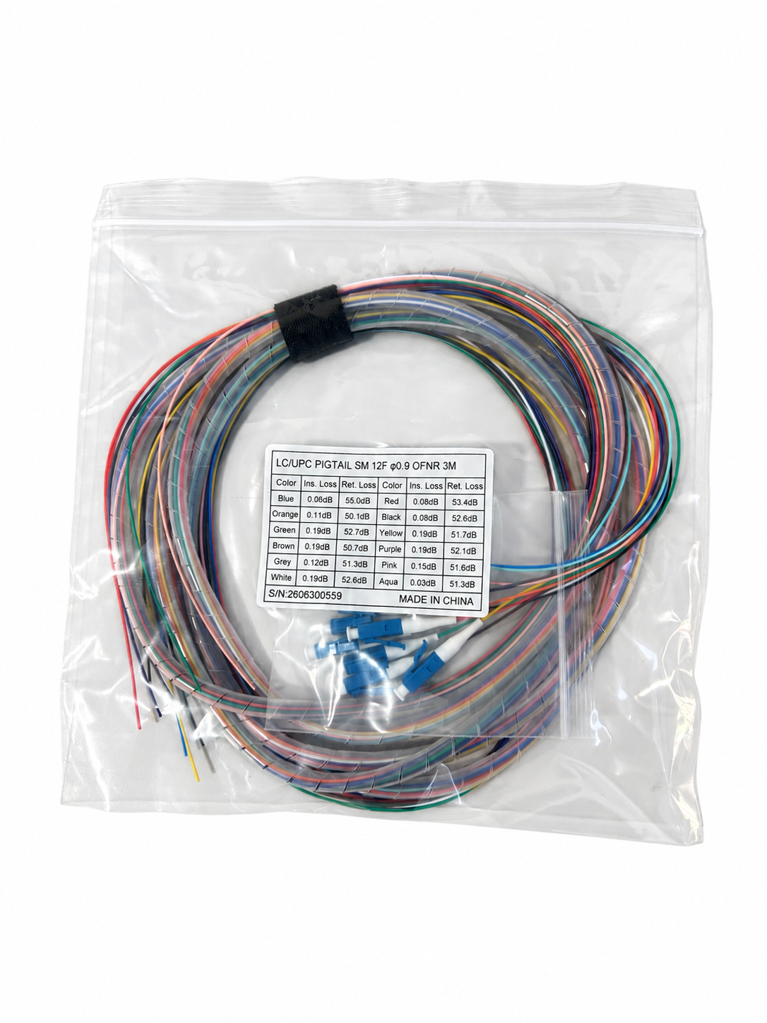 LC 3 Meter 12 Fiber Singlemode Tight Buffered Pigtails with No Jacket
