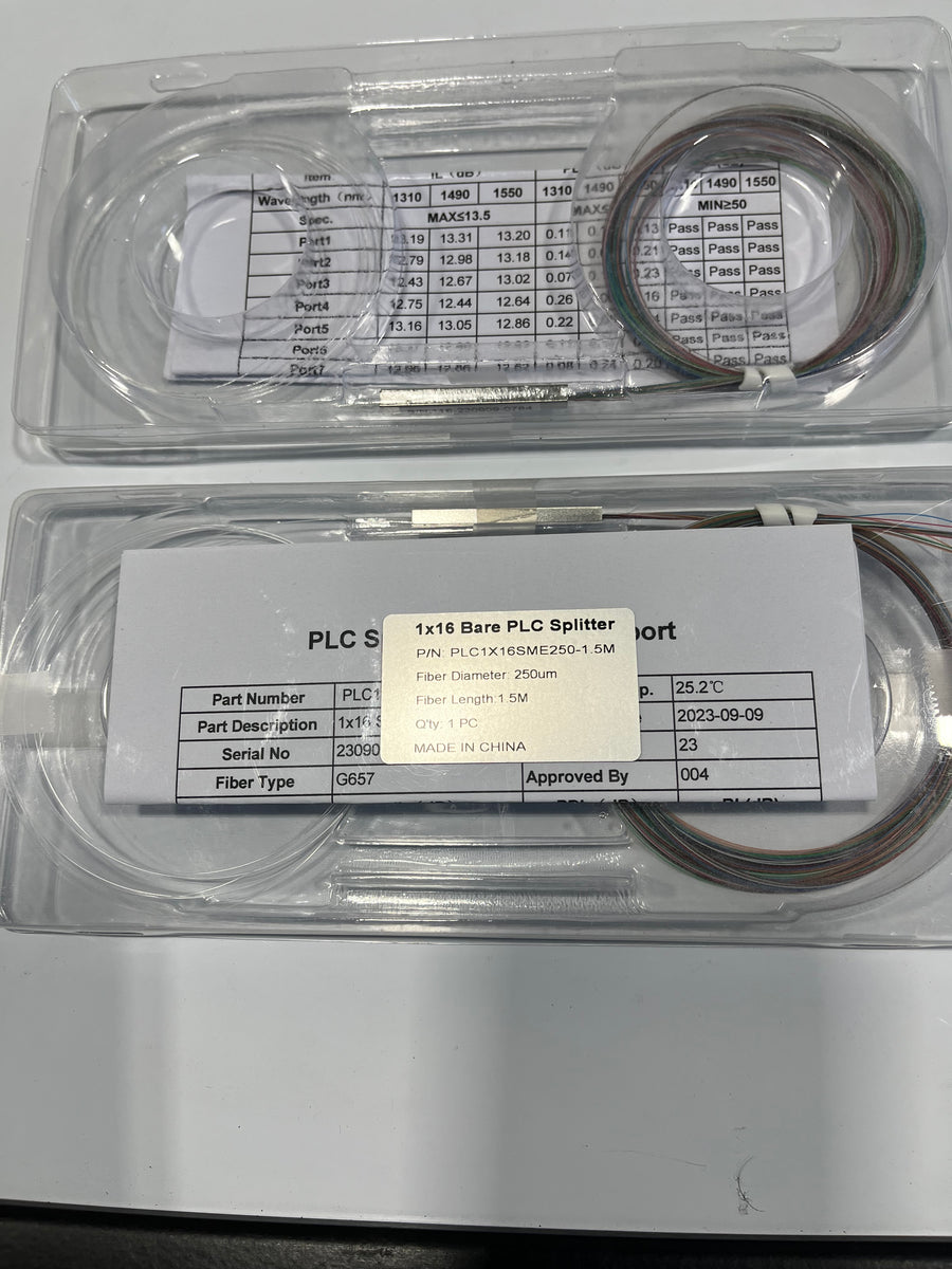 1x16 PLC Fiber Optic Splitter, 1.5 Meter, No Connectors - 1.5 Meter