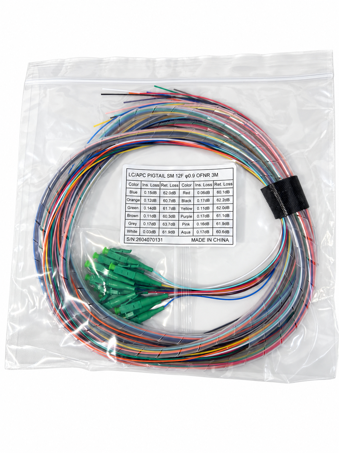LCAPC 3 Meter 12 Fiber Singlemode Tight Buffered Pigtails with No Jacket