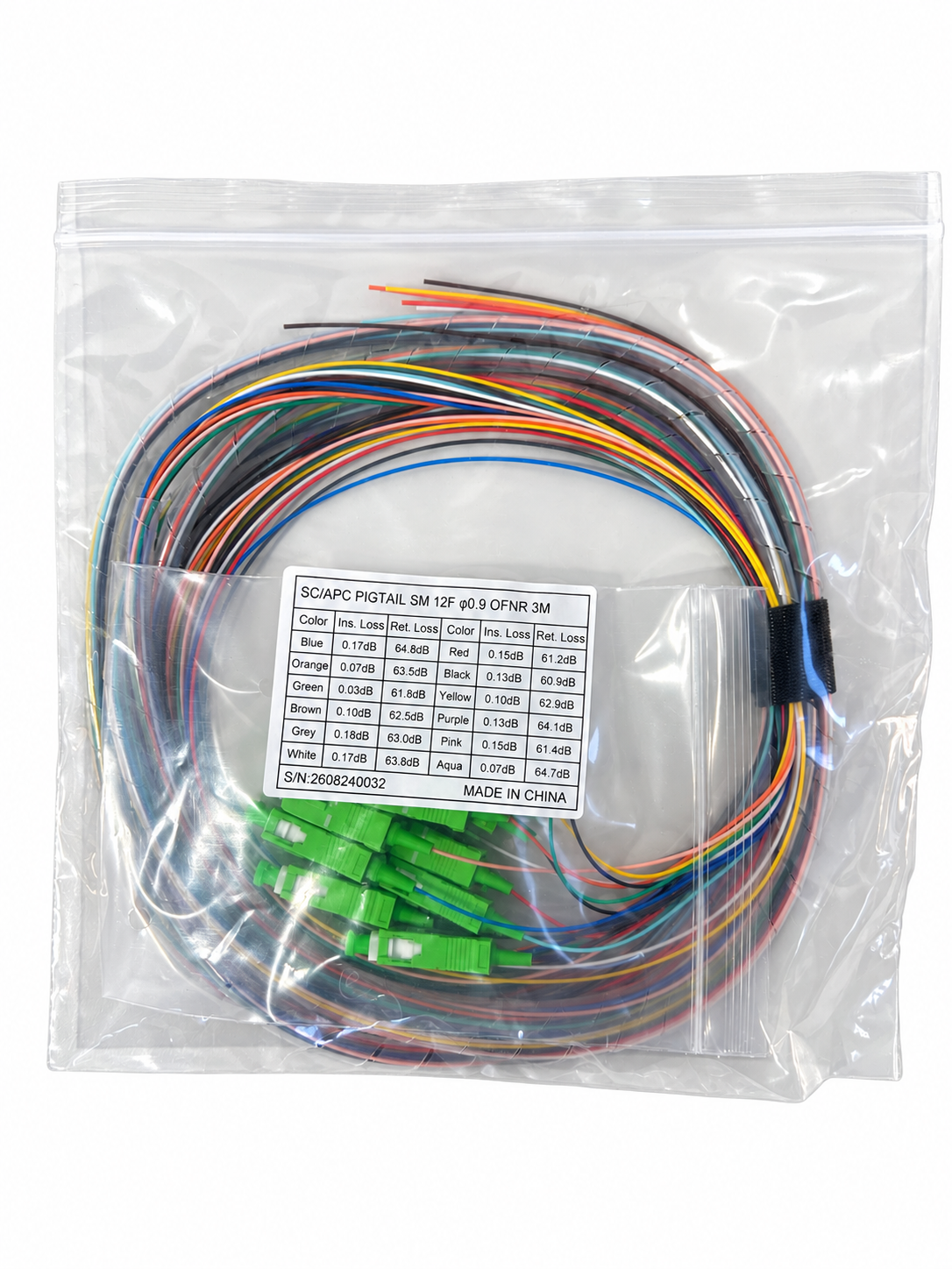 SCAPC 3 Meter 12 Fiber Singlemode Tight Buffered Pigtails with No Jacket