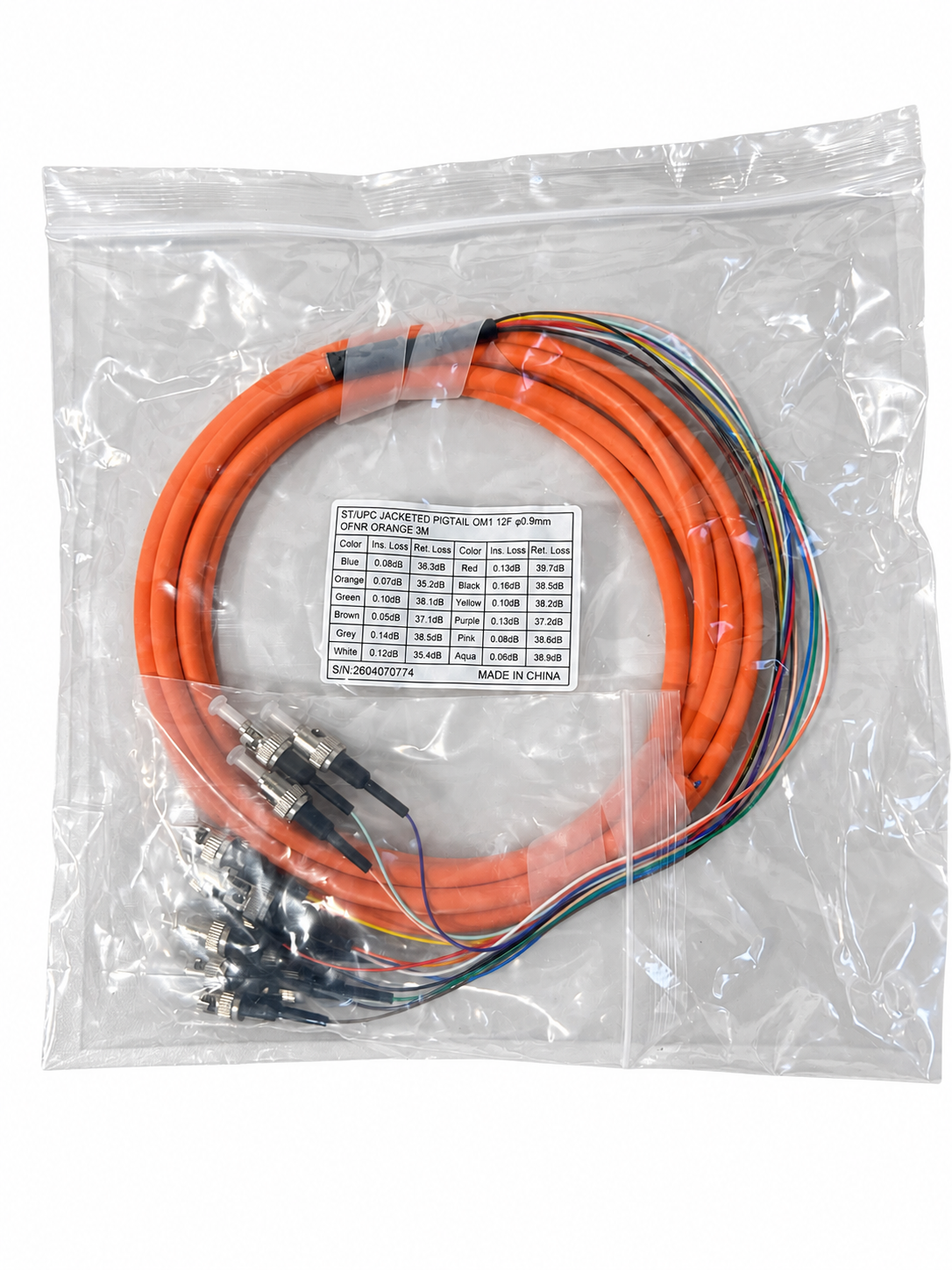 ST 62.5/125 OM1 Multimode Tight Buffered Pigtails with Distribution Jacket, 3 Meter