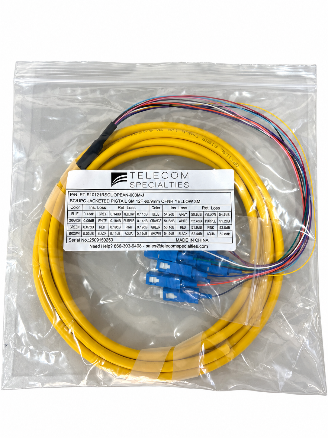 SC Singlemode Tight Buffered Pigtails with Distribution Jacket, 3 Meter