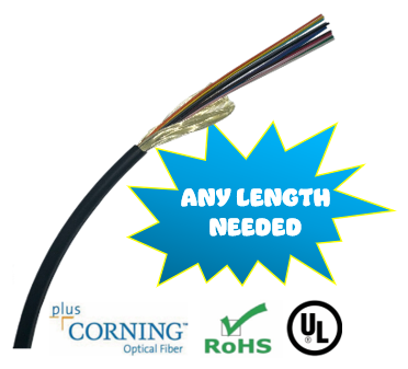 6 Strand Indoor/Outdoor OM3 Multimode Corning Glass Non-Armored Fiber Cable, Plenum or Riser