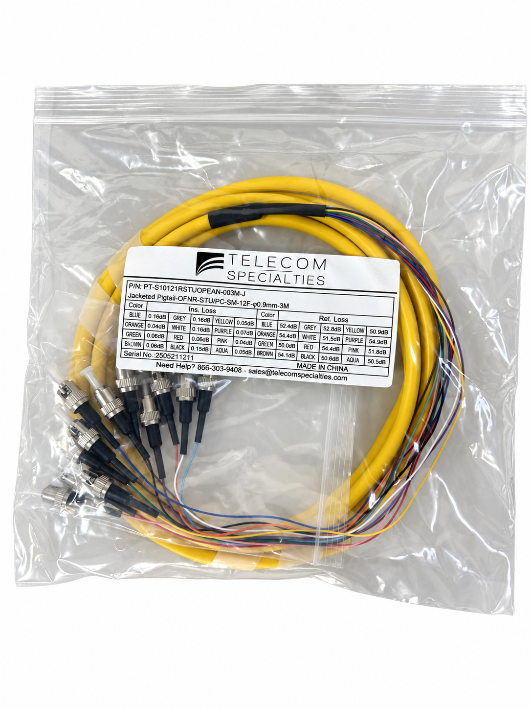 ST Singlemode Tight Buffered Pigtails with Distribution Jacket, 3 Meter