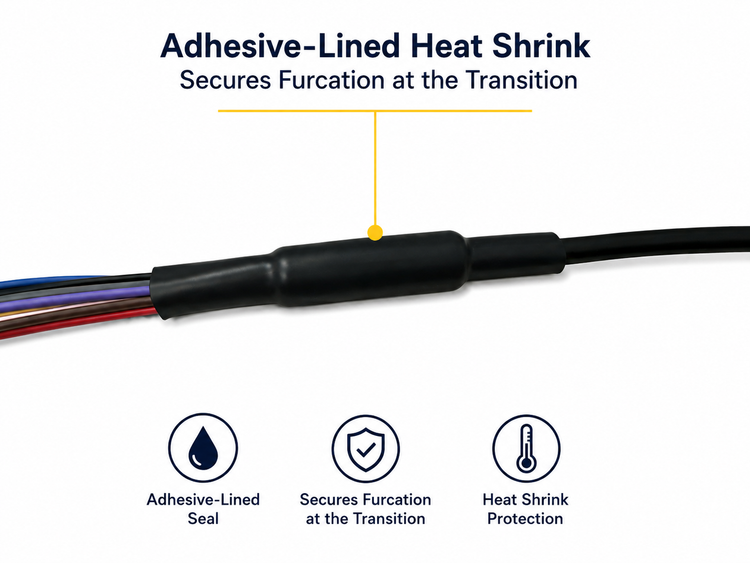 Adhesive-lined heat shrink at the cable breakout transition