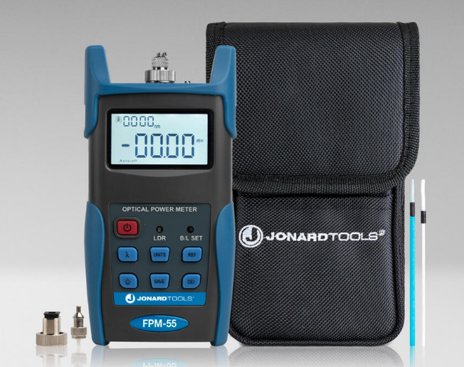 Fiber Optic Power Meter with Data Storage (-50 to +26 dBm) and FC/SC/LC Adapters