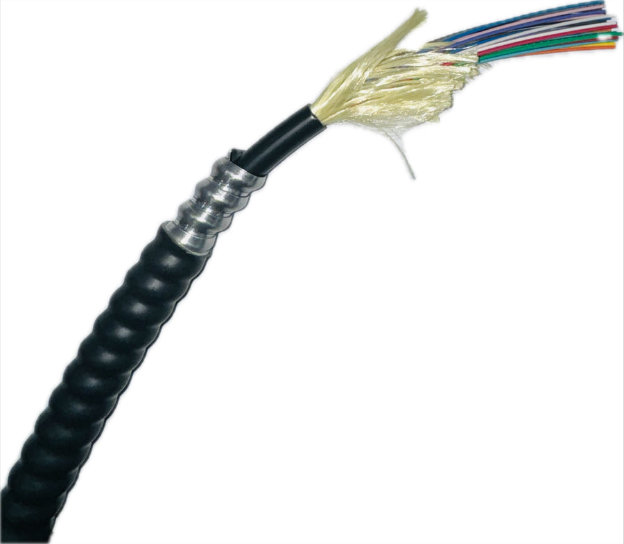 12 Strand Indoor/Outdoor Singlemode Corning Glass AIA Armored Fiber Cable, Plenum