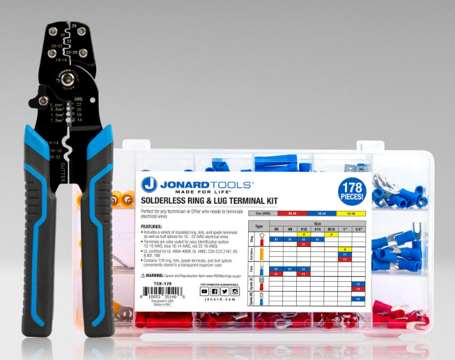 Fact Kit Terminal Solderless Ring/Lug Terminal Kit with Crimper — Telecom Specialties