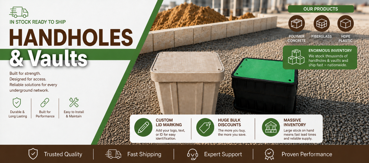 Telecom Specialties Handhole Vaults, JH American Enclosures, Hubble, Quazite, APC Underground, Old Castle, Tier 15, Tier 22, H-20, Fiberglass, HDPE Plastic, Polymer Concrete, Underground Enclosures.