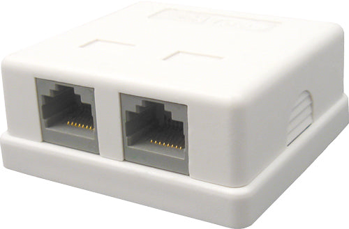 2-Port Surface Mount Box with CAT5E Jack, Universal “Biscuit”