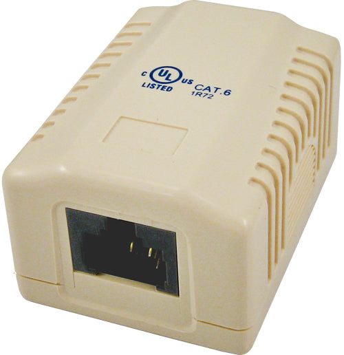 1-Port Surface Mount Box with CAT5E Jack, Universal “Biscuit”