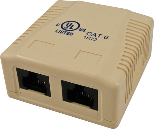 2-Port Surface Mount Box with CAT6 Jack, Universal “Biscuit”
