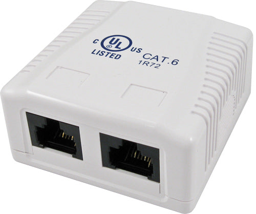 2-Port Surface Mount Box with CAT6 Jack, Universal “Biscuit”