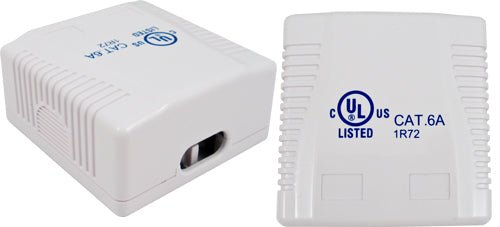 2-Port Surface Mount Box, Shielded, with CAT6A Jack “Biscuit”