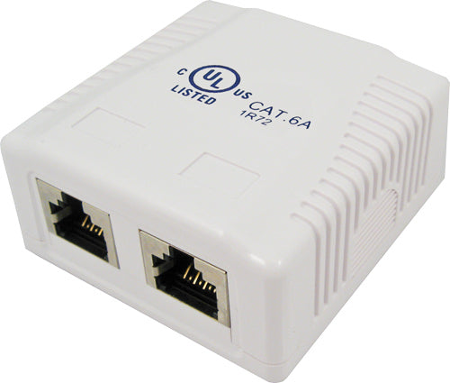 2-Port Surface Mount Box, Shielded, with CAT6A Jack “Biscuit”
