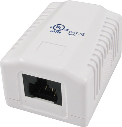 1-Port Surface Mount Box with CAT5E Jack, Universal “Biscuit”