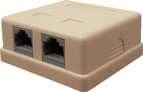 2-Port Surface Mount Box with CAT5E Jack, Universal “Biscuit”