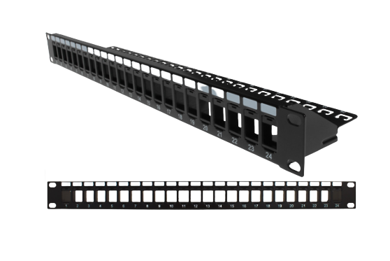 Blank Patch Panel, with Cable Manager, 24 Port, Black (043-382/24/1U)