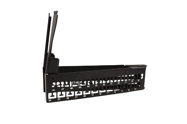 Blank Patch Panel, V-Type with Cable Manager, 48 Port, Angled with Support Bar Black (043-384/A/48)
