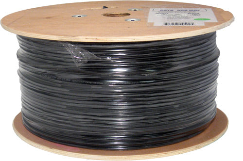 CAT6 CMX, Outdoor Rated Cable, UV Rated, 23AWG, Solid-Bare-Copper, Black, 1000ft Wooden Spool