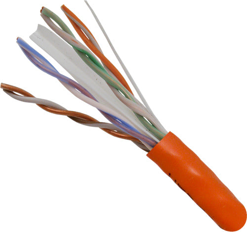 Category-6, 23AWG, UTP, 8C Solid Bare Copper, 550MHz, Riser Rated, PVC Jacket 1000ft. Orange