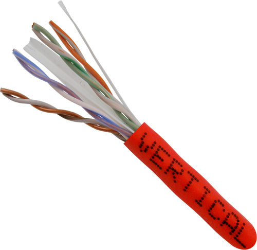 Category-6, 23AWG, UTP, 8C Solid Bare Copper, 550MHz, Riser Rated, PVC Jacket 1000ft. Red