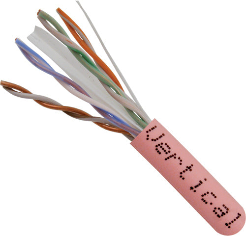 Category-6, 23AWG, UTP, 8C Solid Bare Copper, 550MHz, Riser Rated, PVC Jacket 1000ft. Pink